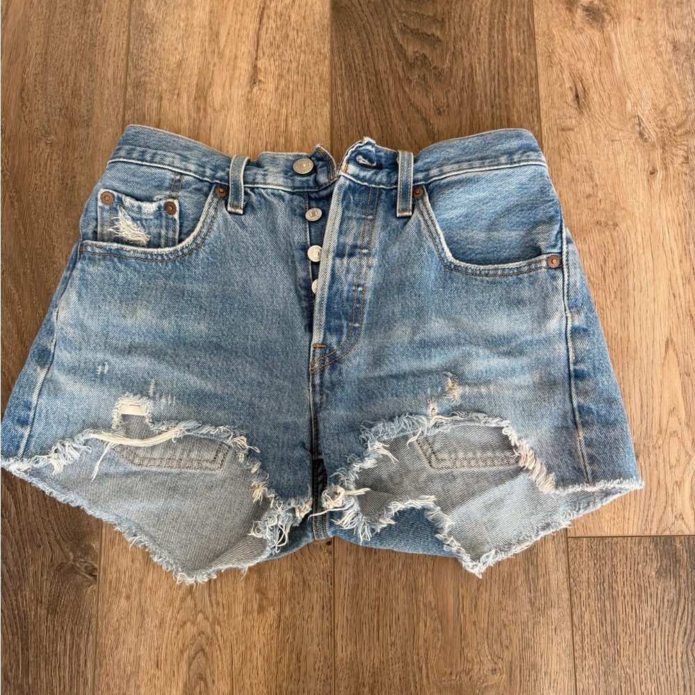 Levi's Blue Distressed Jean Shorts